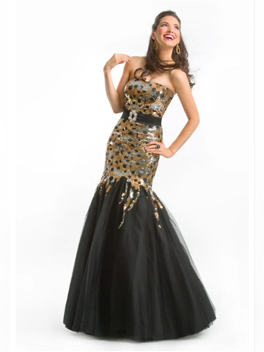 Rachel Allan/Party Time Princess Collection 2672 Size 6 Black and Gold Prom Dres
